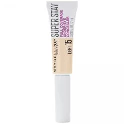 Maybelline New York Super Stay Full Coverage, Brightening, Long Lasting, Under Eye Concealer Liquid Makeup For Up To 24H Wear, With Paddle Applicator, 15 Light, 0.23 Fl Oz