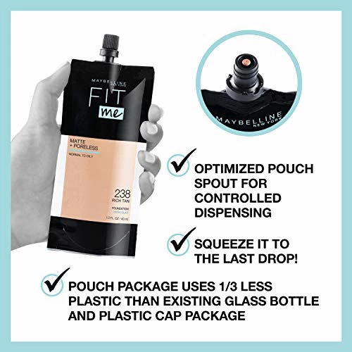 Maybelline New York Maybelline Fit Me Matte + Poreless Liquid Foundation, Face Makeup, Mess-Free No Waste Pouch Format, Normal To Oily Skin Types, 112 NATURAL IVORY, 1.3 Fl Oz 2 Maybelline New York Maybelline Fit Me Matte + Poreless Liquid Foundation, Face Makeup, Mess-Free No Waste Pouch Format, Normal To Oily Skin Types, 112 NATURAL IVORY, 1.3 Fl Oz - Image 2