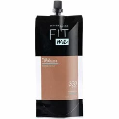 Maybelline New York Maybelline Fit Me Matte + Poreless Liquid Foundation, Face Makeup, Mess-Free No Waste Pouch Format, Normal To Oily Skin Types, 358 LATTEE, 1.3 Fl Oz