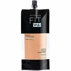 Maybelline New York Maybelline Fit Me Matte + Poreless Liquid Foundation, Face Makeup, Mess-Free No Waste Pouch Format, Normal To Oily Skin Types, 322 WARM HONEY, 1.3 Fl Oz