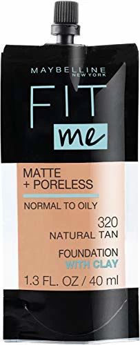 Maybelline New York Maybelline Fit Me Matte + Poreless Liquid Foundation, Face Makeup, Mess-Free No Waste Pouch Format, Normal To Oily Skin Types, 320 Natural Tan, 1.3 Fl Oz