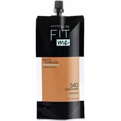 Maybelline New York Maybelline Fit Me Matte + Poreless Liquid Foundation, Face Makeup, Mess-Free No Waste Pouch Format, Normal To Oily Skin Types, 340 CAPPUCCINO, 1.3 Fl Oz